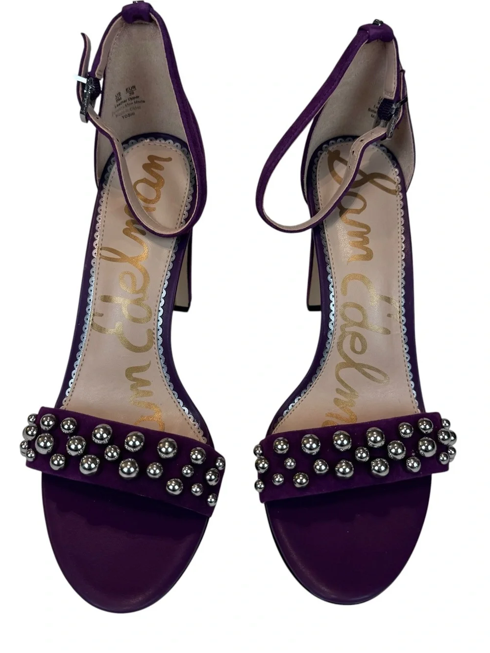 Sam Edelman Yoshi Heels Sandals Studded Size 9 Purple Block Heel Slingback Suede